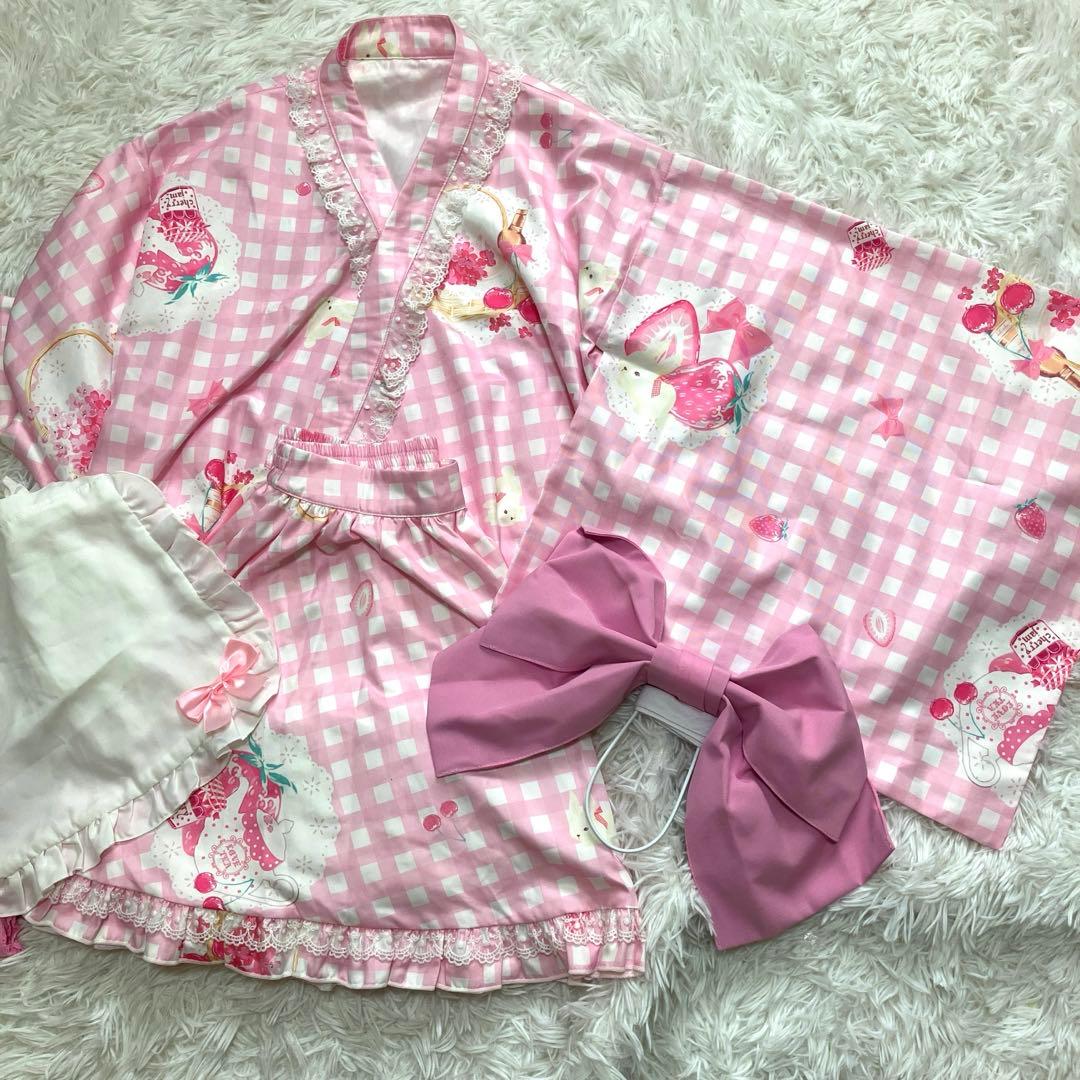^*♡様 To Alice いちごギンガムチェック浴衣セット ピンク ToAlice】C2167いちごギンガムチェック浴衣セット - To Alice