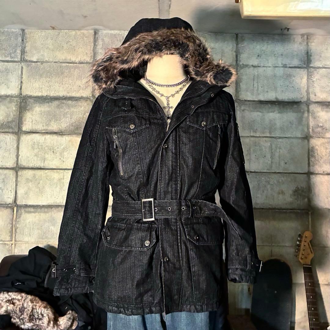 ダークコア　グランジ　ファー付き　モッズコート　平成　お兄系　ギミック　中綿 ダークコア 平成ギャル y2k ファー付き モッズコート 迷彩 グランジ