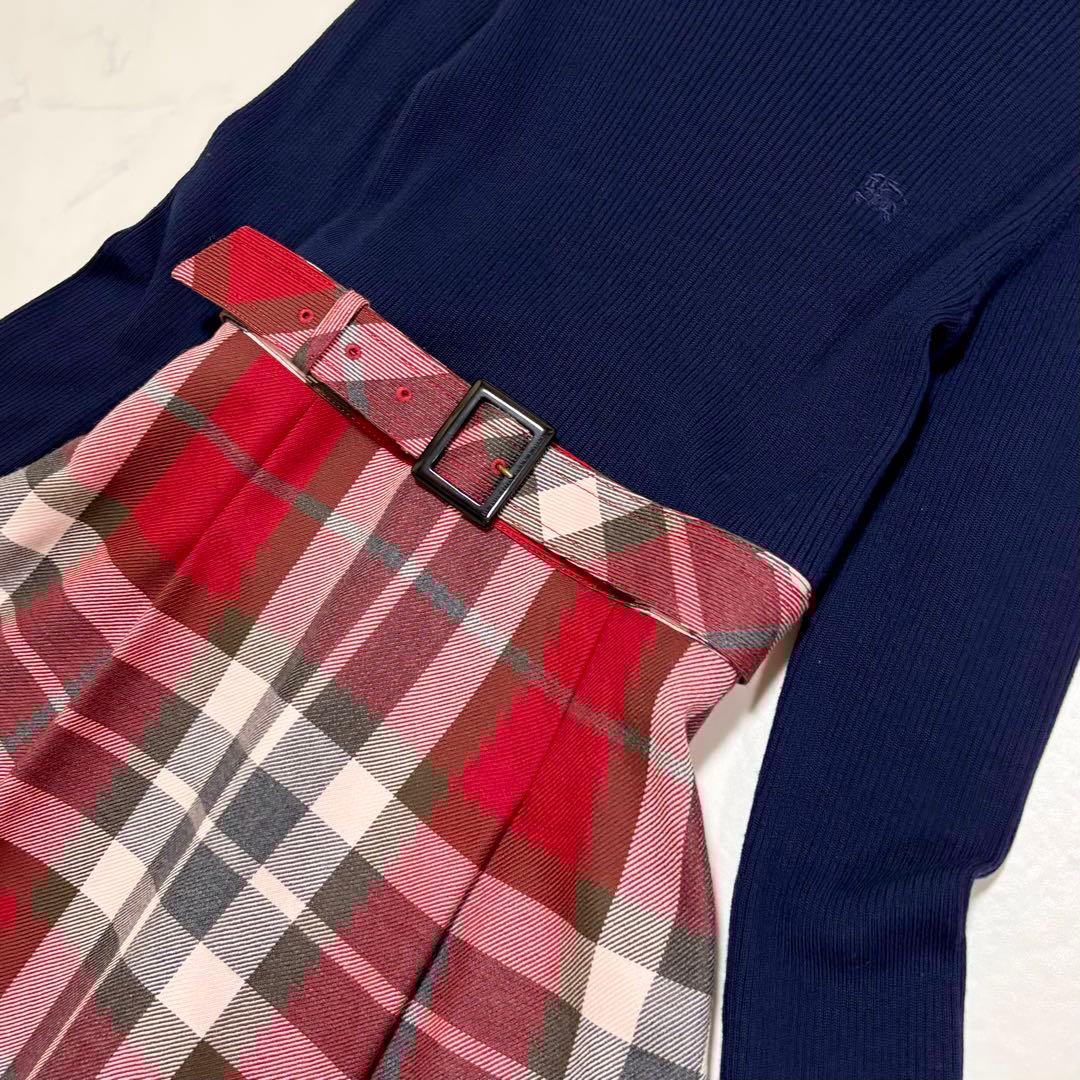美品】Burberry Blue Label リブニット×チェック柄ワンピース