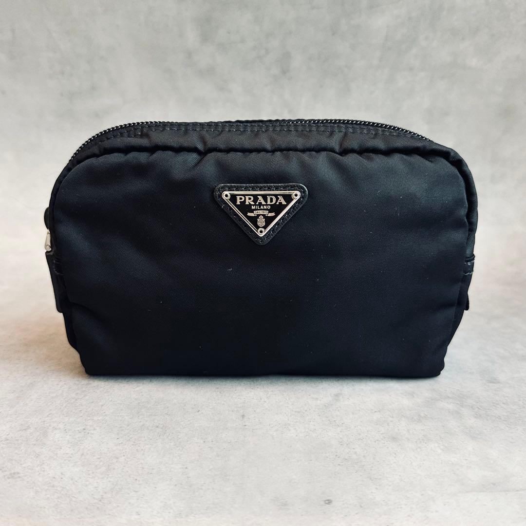 PRADA トライアングルロゴ　テスートナイロンポーチ　② プラダ テスート トライアングルロゴ ナイロン ポーチ ブラック