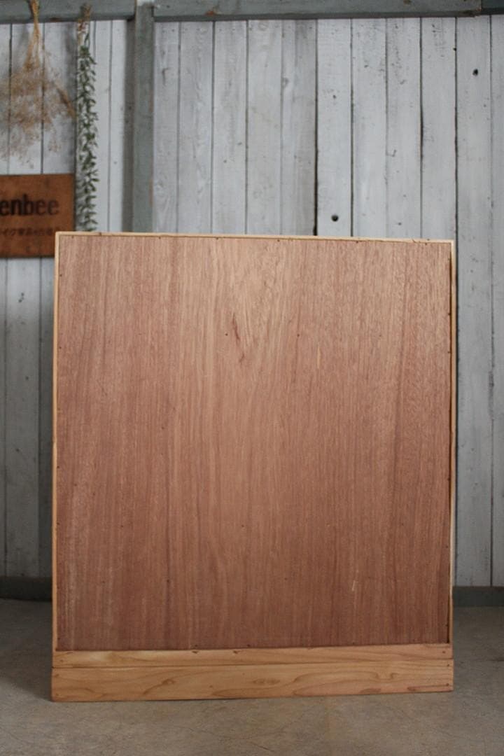 古い木枠のガラス戸棚 木製引き出し6杯 食器棚 本棚 キャビネット 古