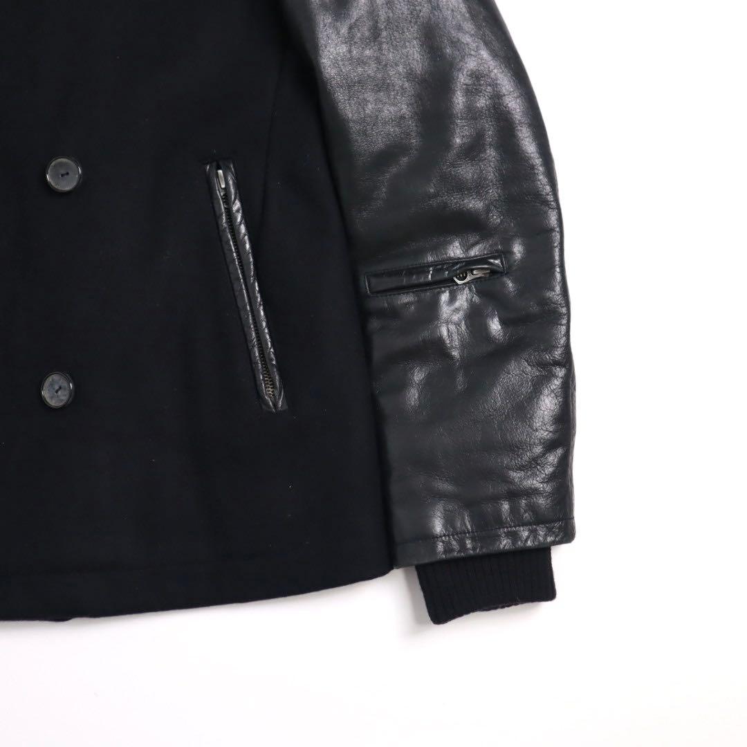 KATHARINE HAMNETT 袖レザー 切替 Pコート ジャケット 黒