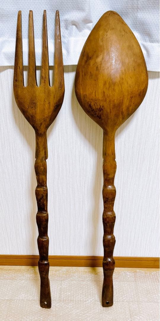 巨大☆ 木製☆ 大きなスプーン&フォーク セット 置き物 置物 オブジェ