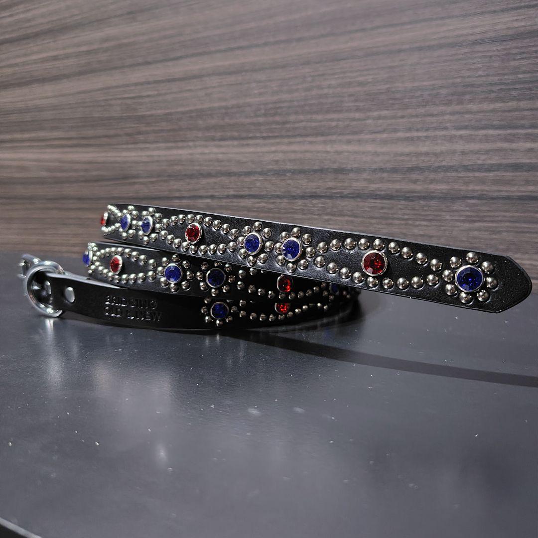 クロス赤青□本革レザーフルスタッズナローベルト☆ヴィンテージガーネット