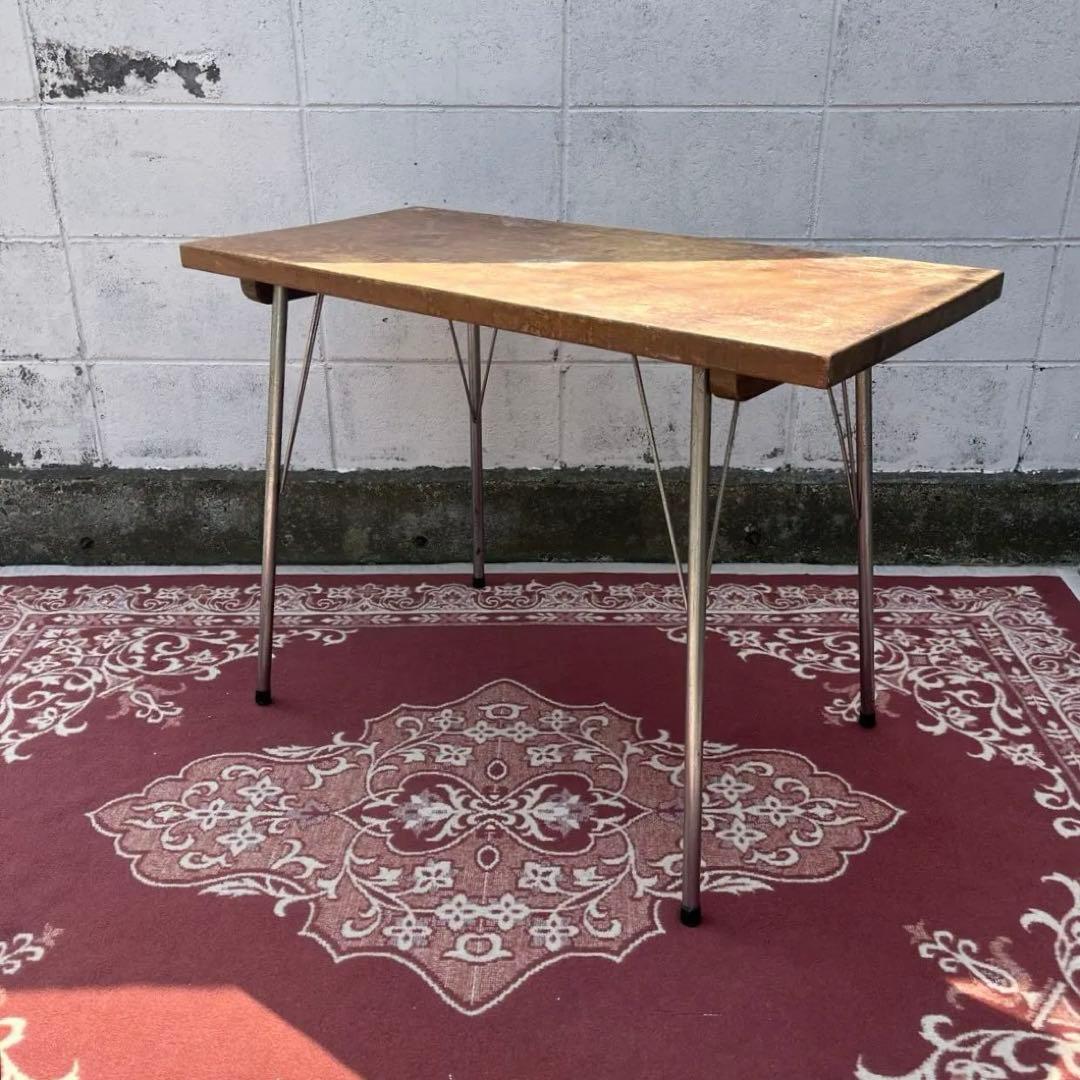 古家具アンティーク◾️古材木製天板×鉄脚アイアン カフェテーブル コーヒーテーブル ビンテージ調 鋳造アイアン 鉄脚 テーブル脚 工業系 無骨 カフェ