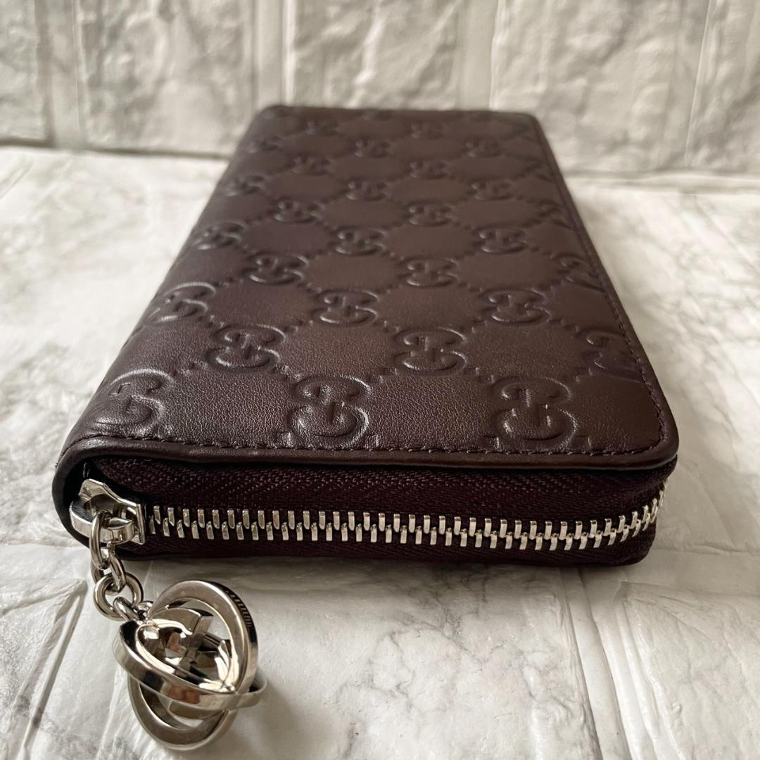 極美品✨GUCCI グッチ 長財布 シマ GG ラウンドジップ レザー ブラウン