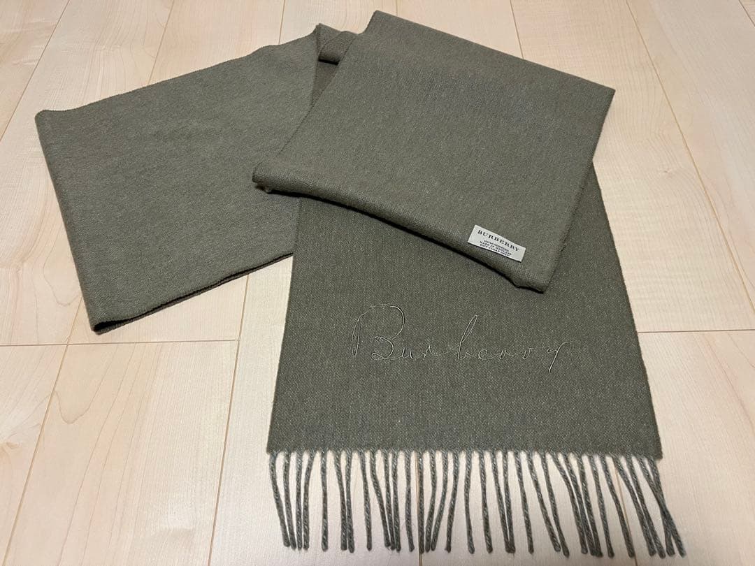 BURBERRY バーバリー マフラー カシミア100% 未使用に近い カーキ系