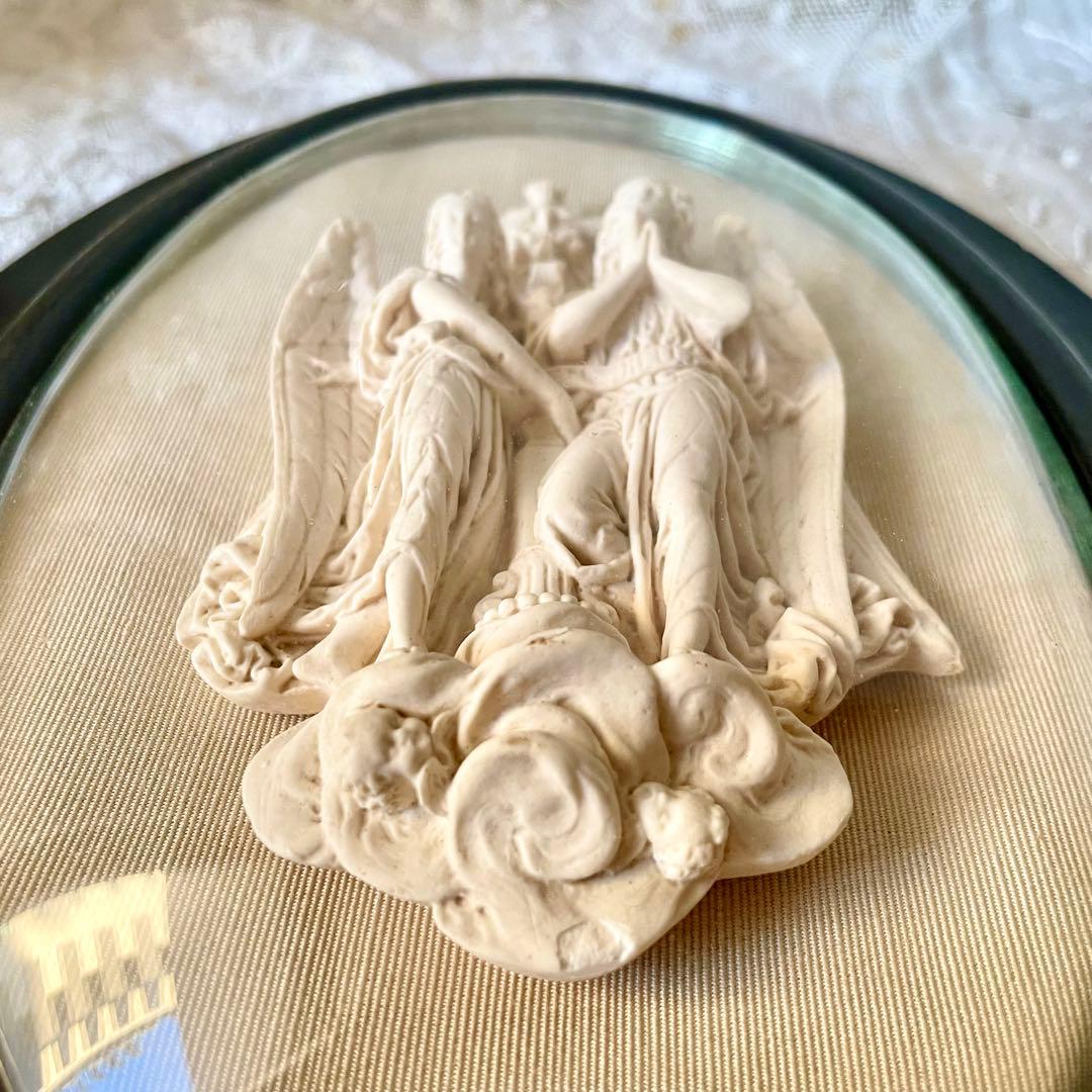 2人の天使のメダイヨン エンジェル フランスアンティーク エクリュ