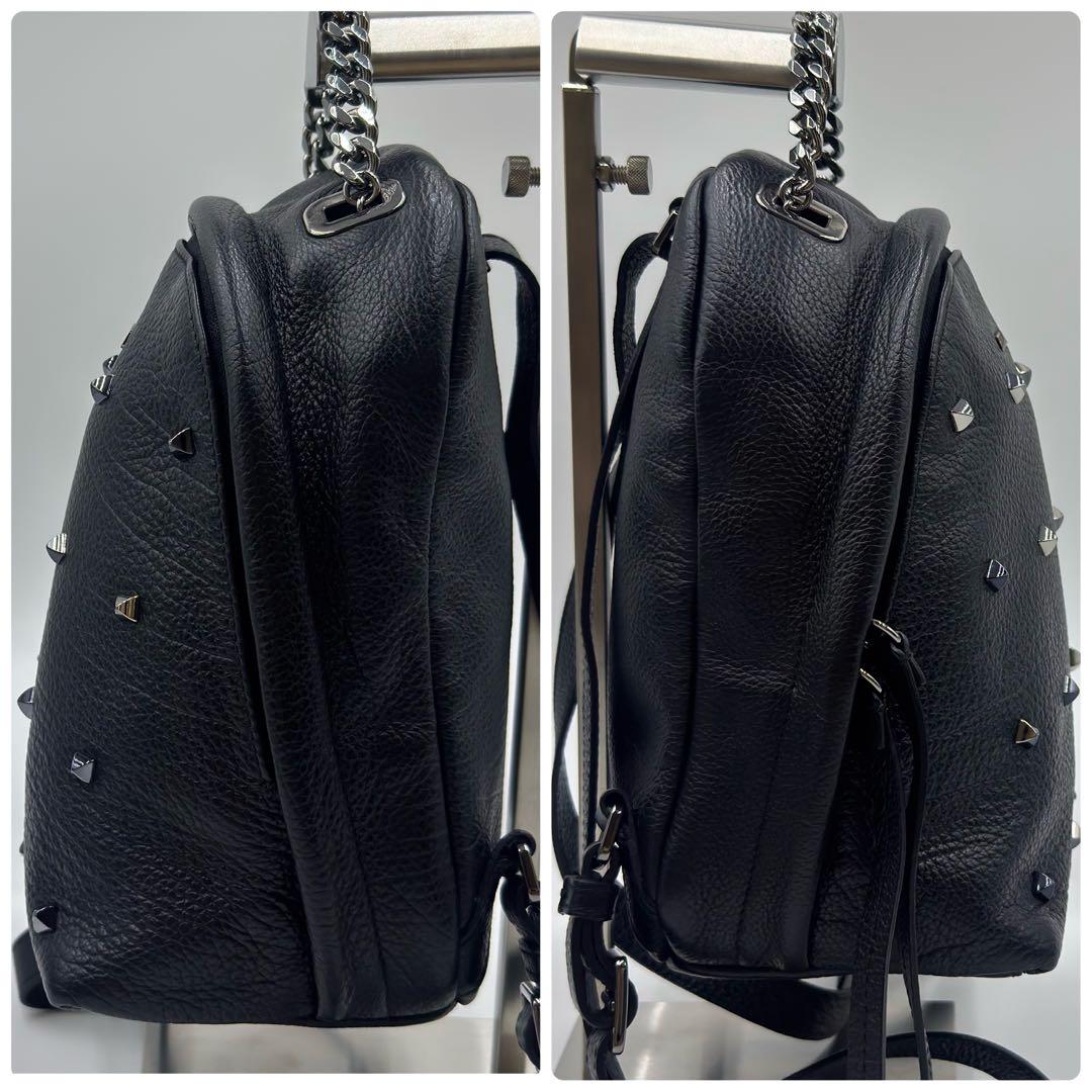 極美品】 フルラ リュック バックパック スタッズ チェーン レザー 希少 黒