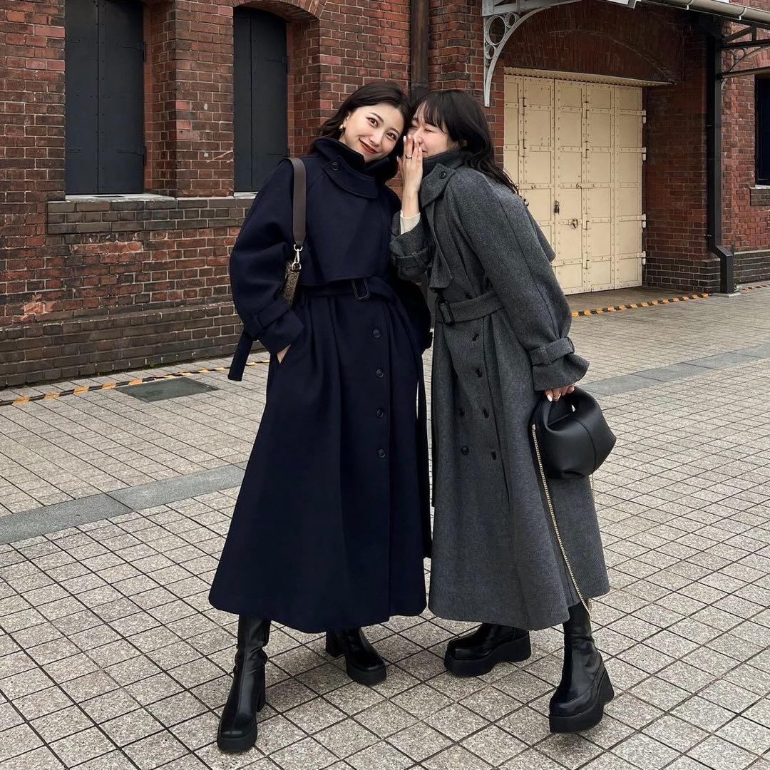 RiLi】ダブルボタンスタンドカラーコート - メルカリ