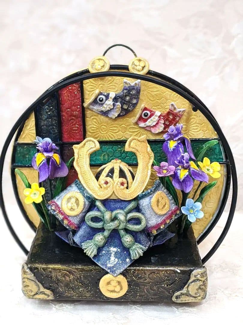 クレイフラワー✡兜飾り✡端午の節句✡ハンドメイド 端午の節句「麗し・兜飾り」受注製作 五月人形・こいのぼり CYOUKA