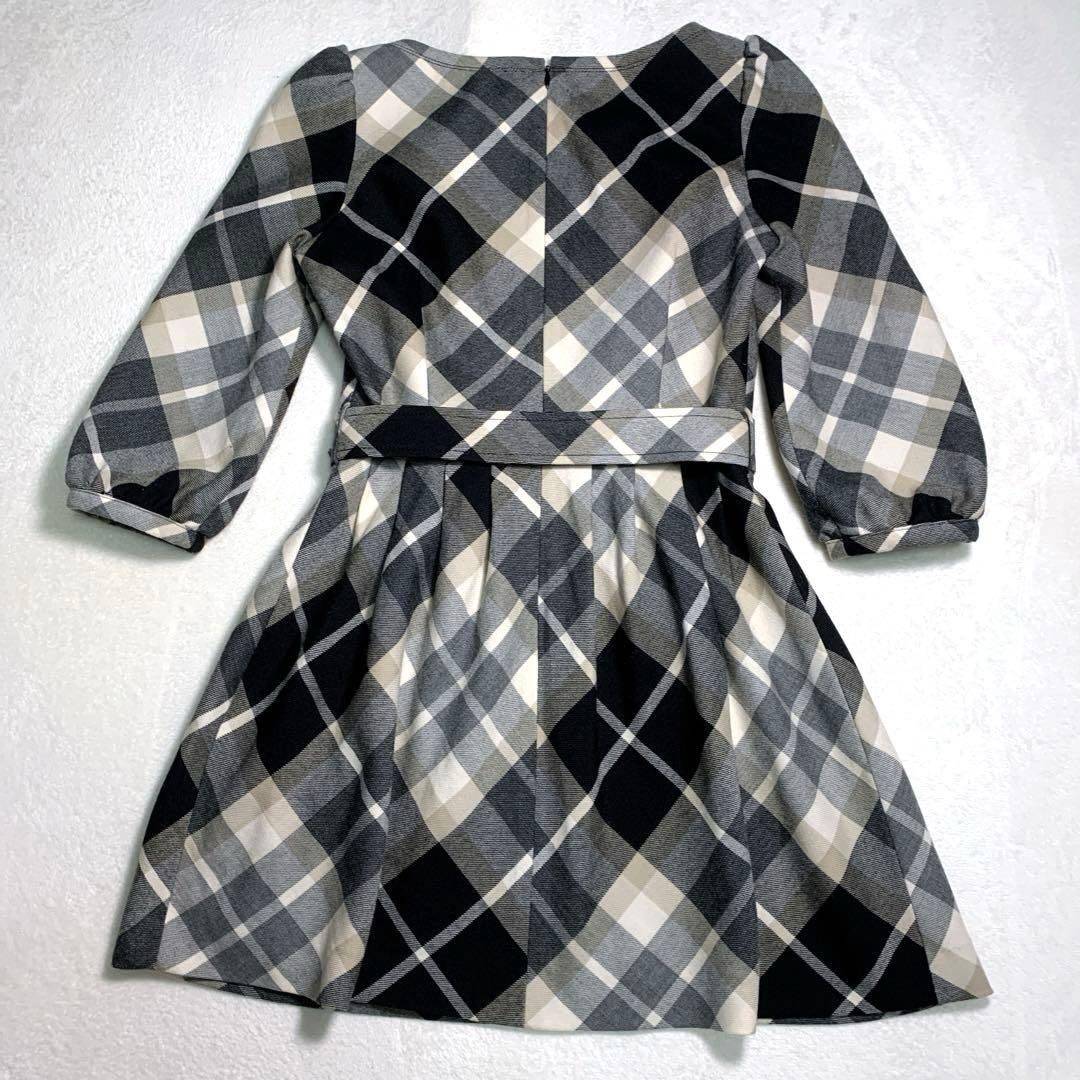 バーバリー フレアワンピース S 黒ノバチェック 毛 ウエストベルト