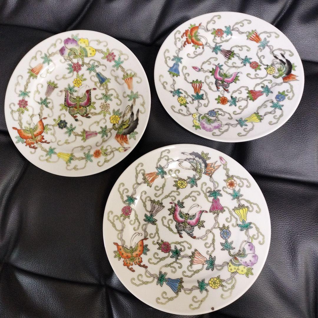 中国景徳鎮 陶磁器皿 お皿 食器 3枚セット アンティーク 中華 中国風
