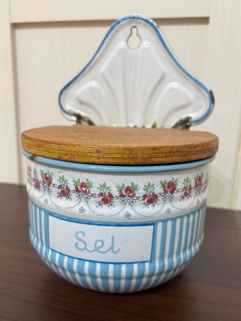 フランスアンティーク ホーロー キャニスター ローズガーランド　ローズバンド c51cb0432423ace5db2ee2592099a6