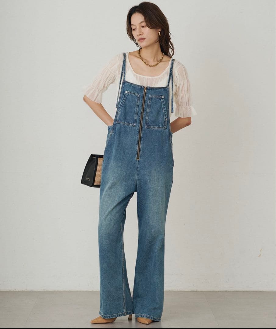 LOUNGEDRESSラウンジドレス　デニムオールインワン　S デニムサロペット Loungedress（ラウンジドレス） サロペット オーバーオール デニム