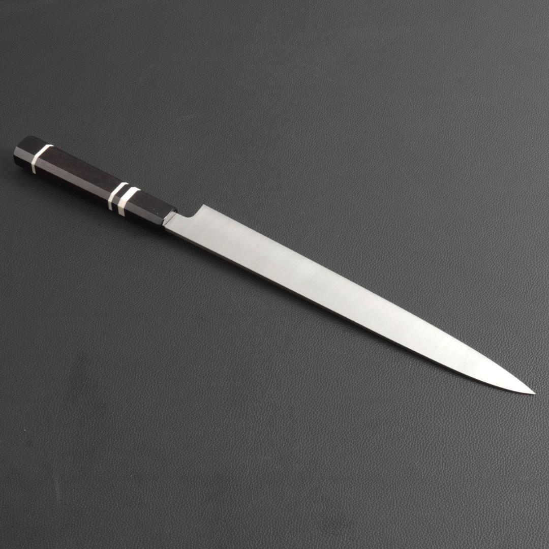 9361 柳刃包丁 9寸 刺身包丁 刃は究極の切れ味 黒檀黒水牛角白三本巻