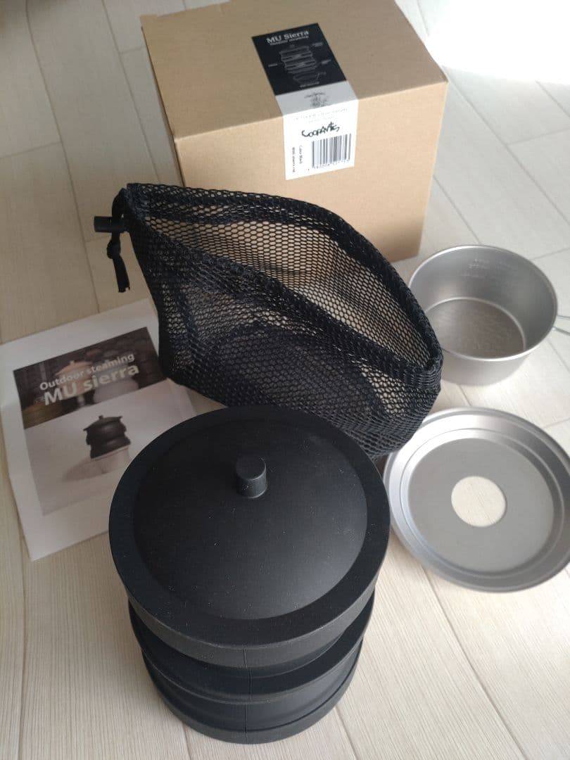 Camp Ooparts MU Sierra 折畳式シリコン製黒色せいろ 折り畳みシリコン「蒸しぇら」「シェラカップ付き」セット シェラ