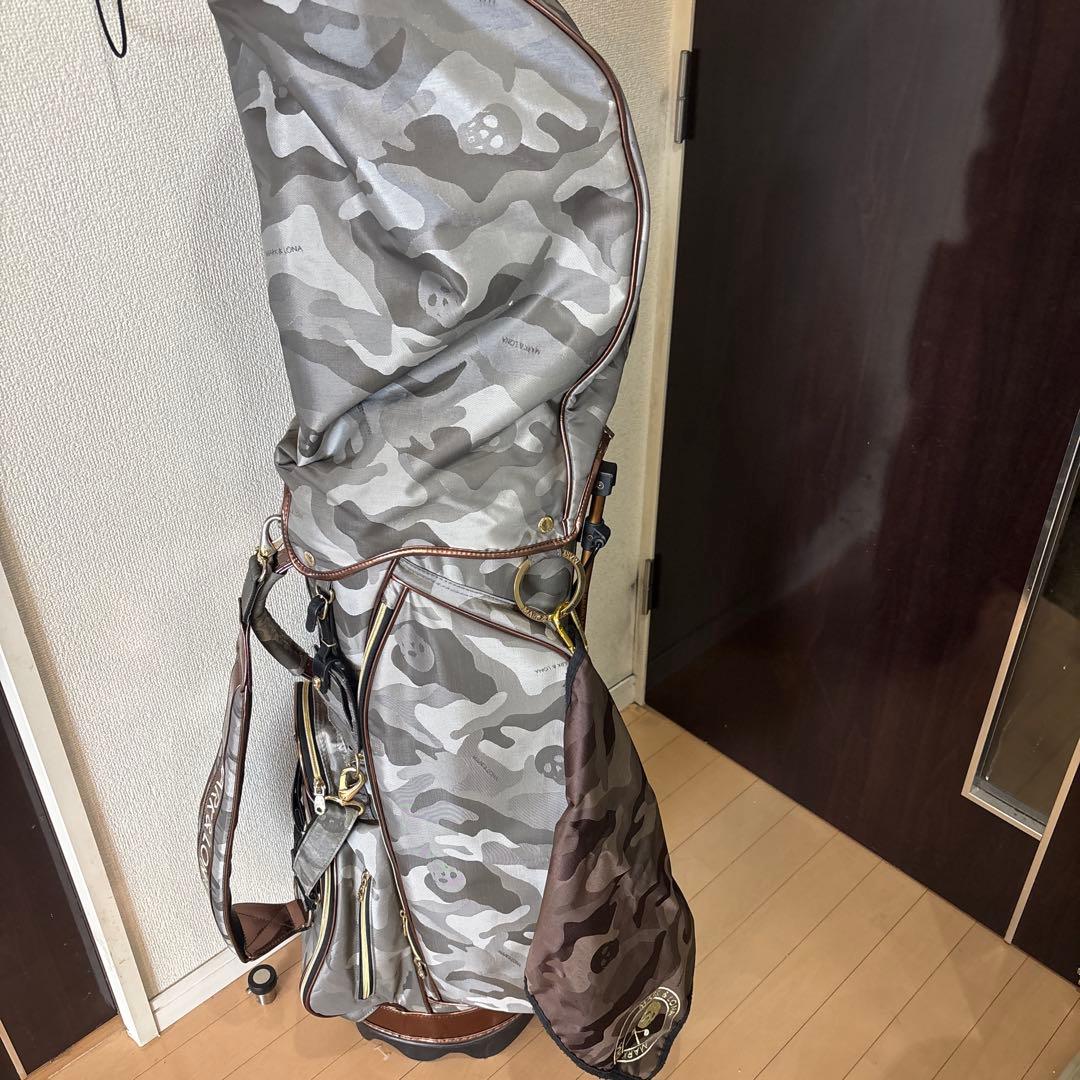 えむえむ　マークアンドロナ　迷彩グレー スカルプリント キャディバッグ えむえむ様専用 マークアンドロナ 迷彩グレー スカルプリント キャディ