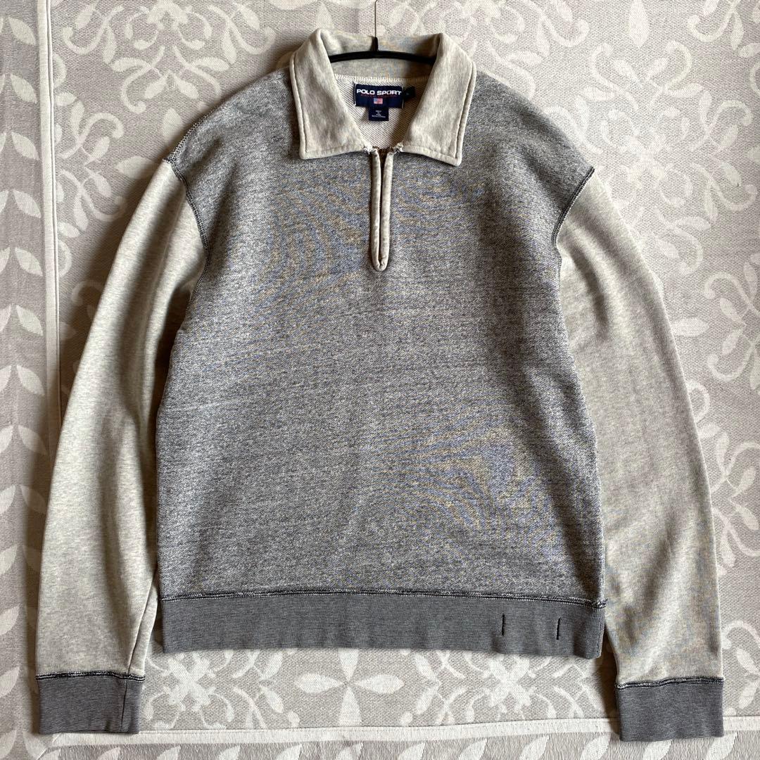 90's POLO SPORT ハーフジップ スウェット ツートーン ペルー製