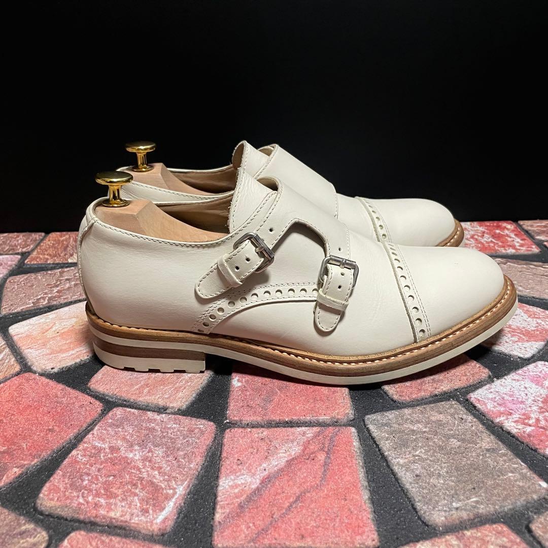 美品　本格革靴　ブッテロ　ダブルモンク ブローグ　25.0cm アイボリー　40