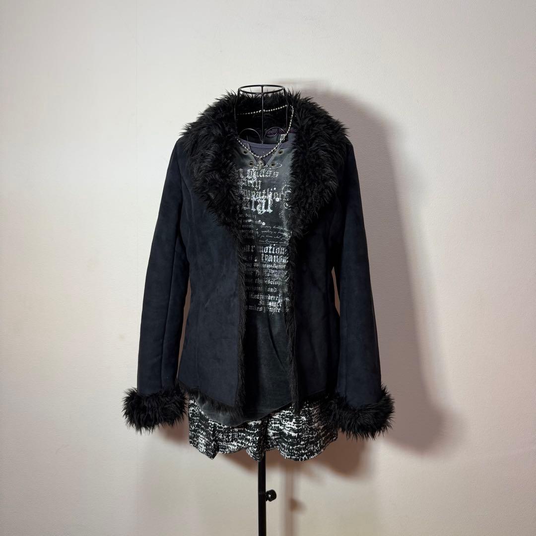 00s archive ファー付 スエードジャケット 黒 Y2K ダークコア M - メルカリ
