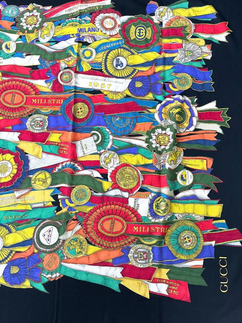 美品 GUCCI グッチ イタリア製 大判ストール ロゼット リボン柄