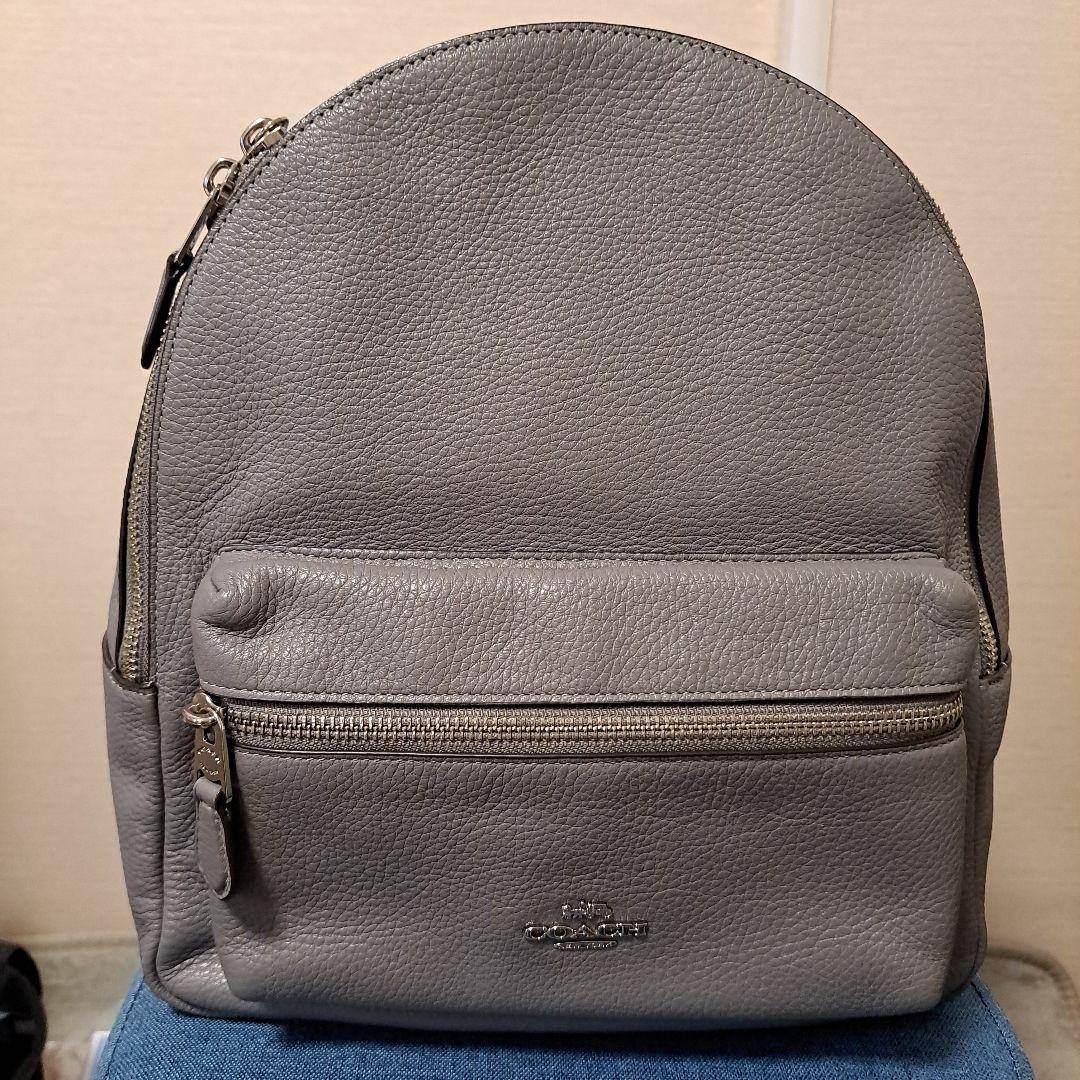 COACH グレー レザー リュック美品 送料無料 美品 COACH コーチ メンズ リュック バックパック ハドソン