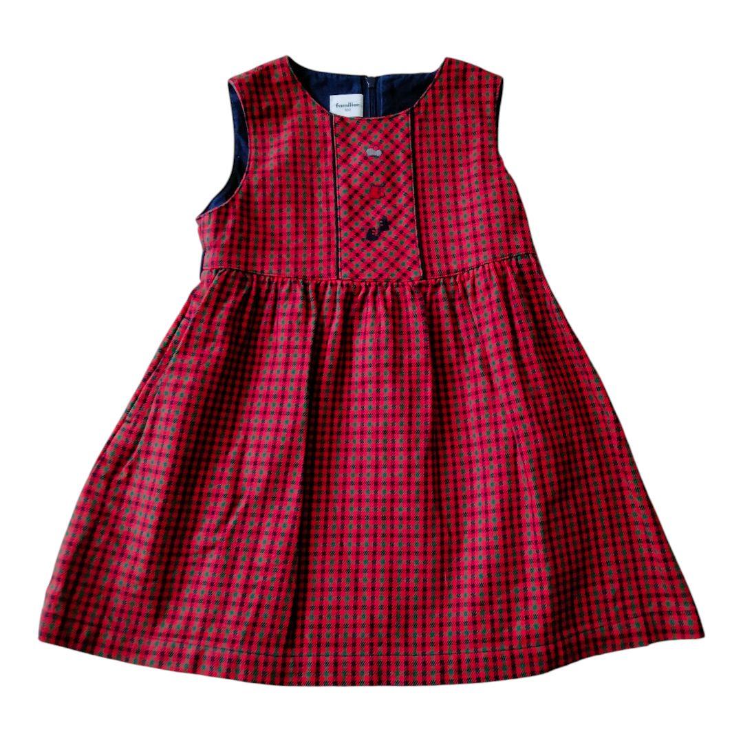 ファミリア 赤チェックワンピース 100 - メルカリ
