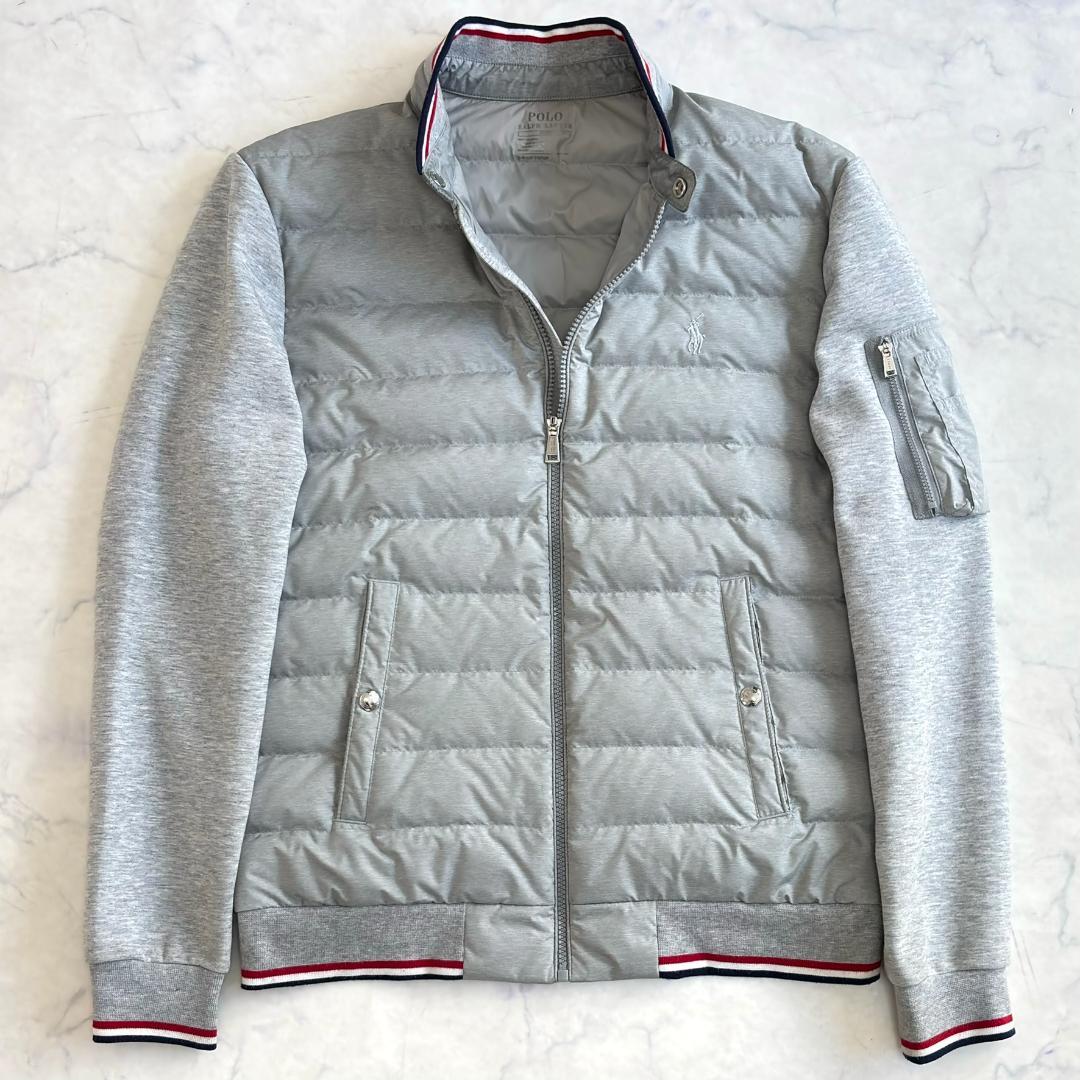 ポロラルフローレン ハイブリットダウンジャケット ポニーロゴ 切替 グレーtt0 美品】ポロラルフローレン ハイブリッドダウンジャケット 切り替え