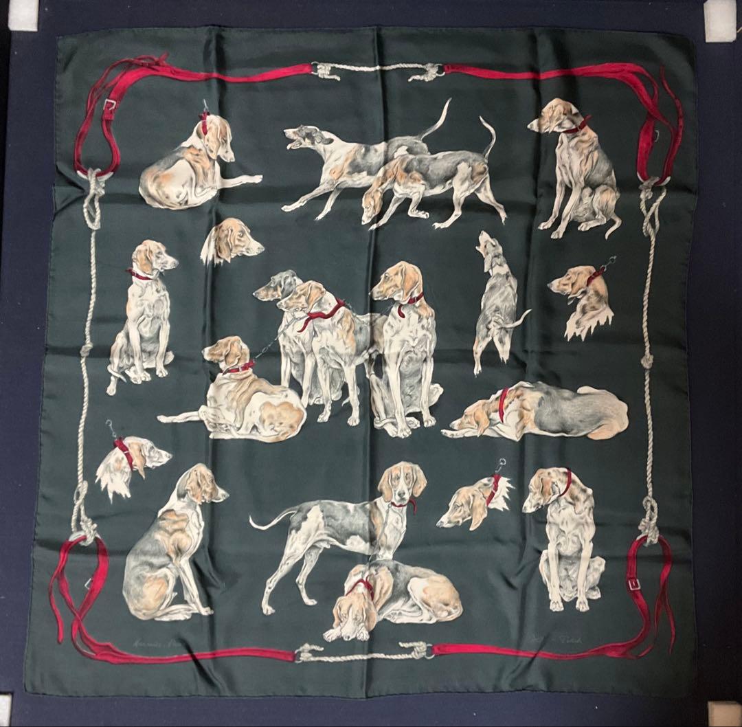 エルメス スカーフ カレ90 poret 猟犬 1960年代？ 日本未発売 エルメス