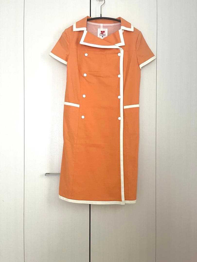 クレージュ21 レトロなオレンジ ダブルブレスト ミニワンピース 半袖
