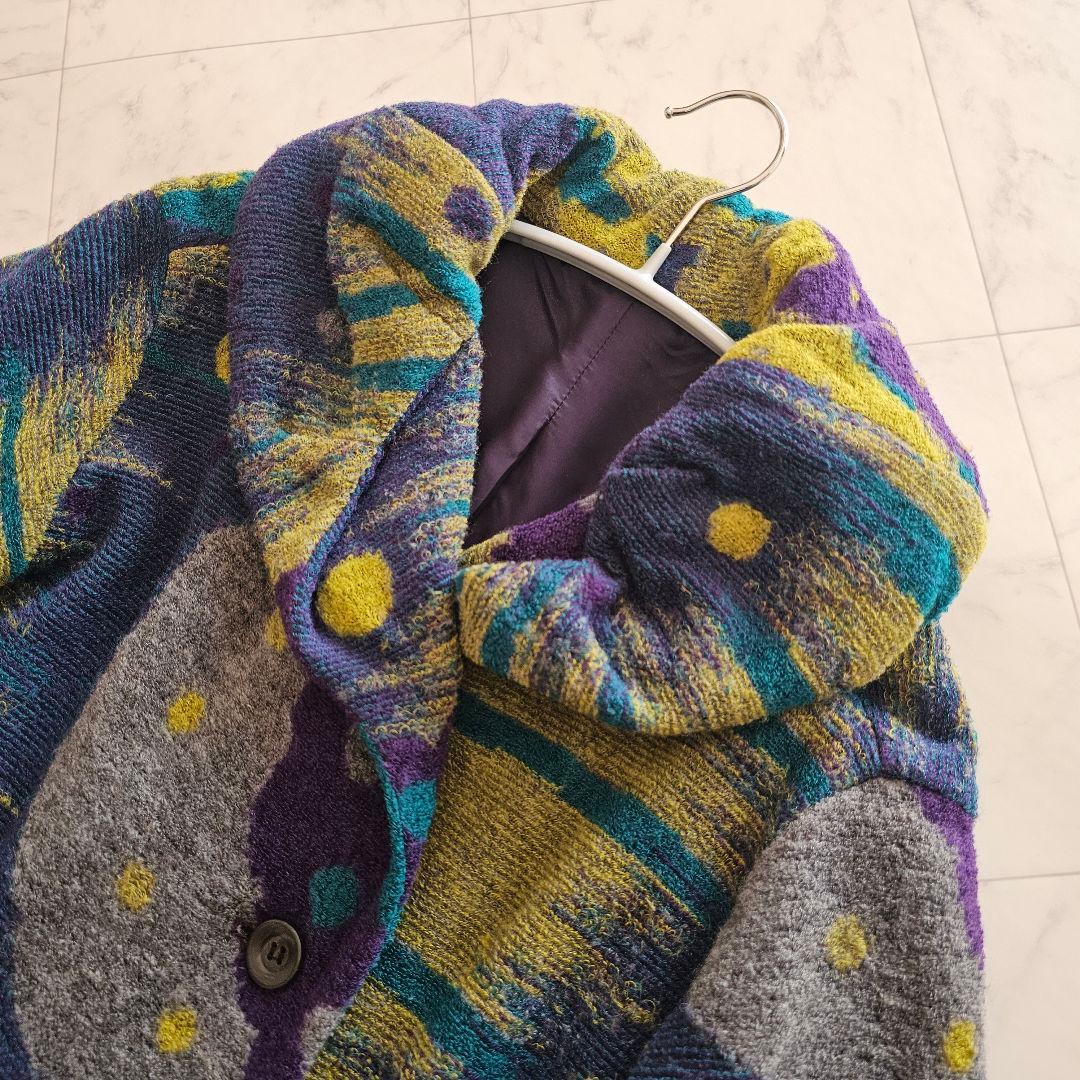 慈雨 センソユニコ カラフル 総柄 変形 ウール コート マルチカラー