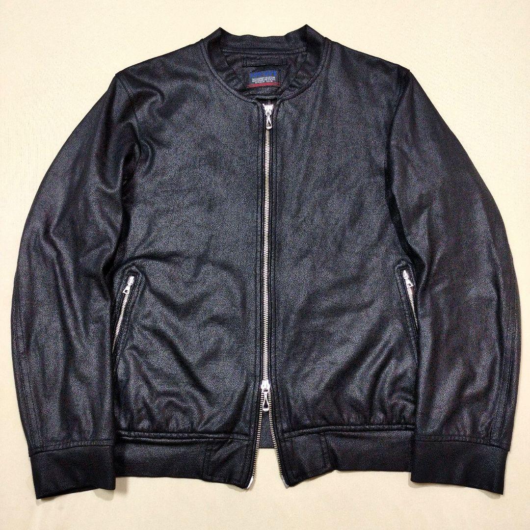 ニコルクラブフォーメン ストレッチフェイクレザーMA−1ジャケット 黒