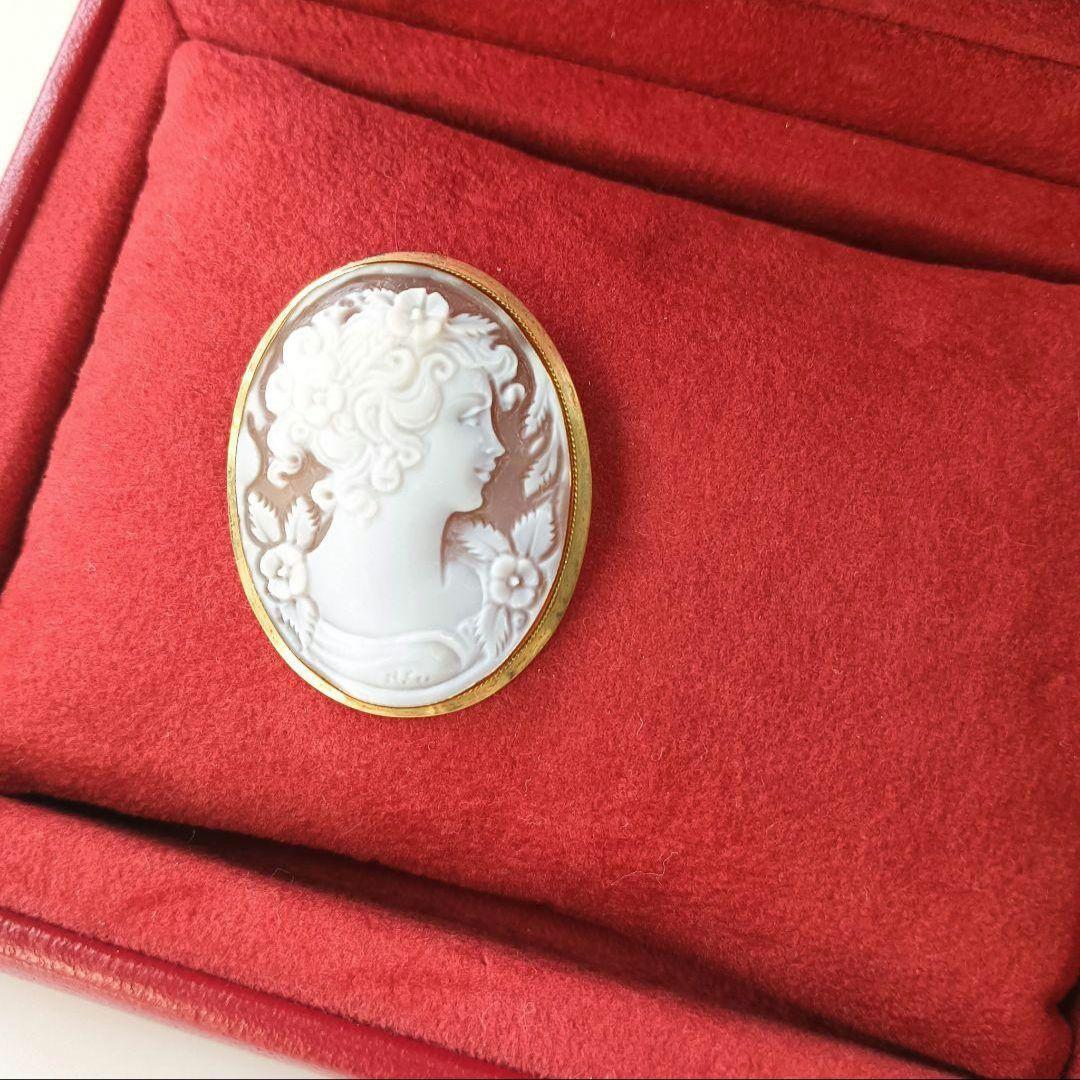 カメオ シェルカメオ ブローチ k18 ローマ ペンダントトップ サイン