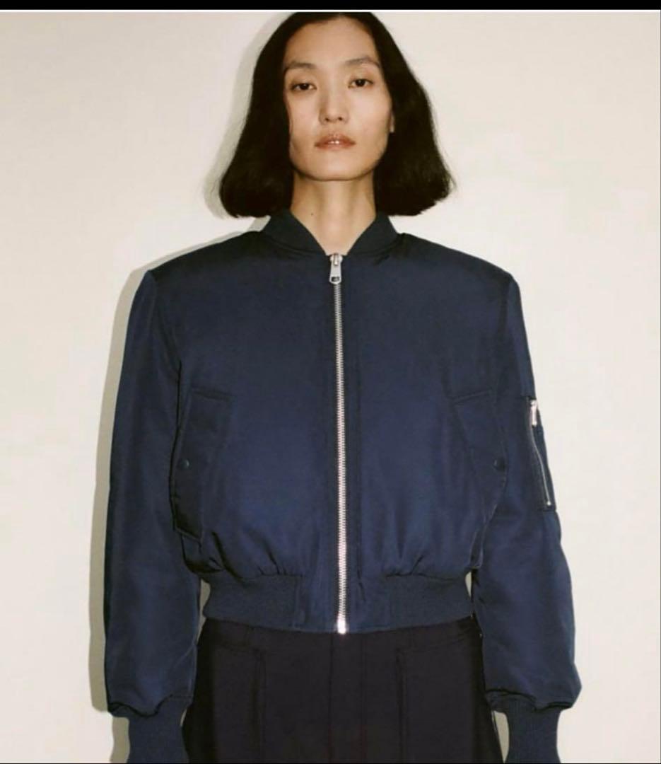 ショート丈ボンバージャケット MA-1 ネイビー ファッション レディース