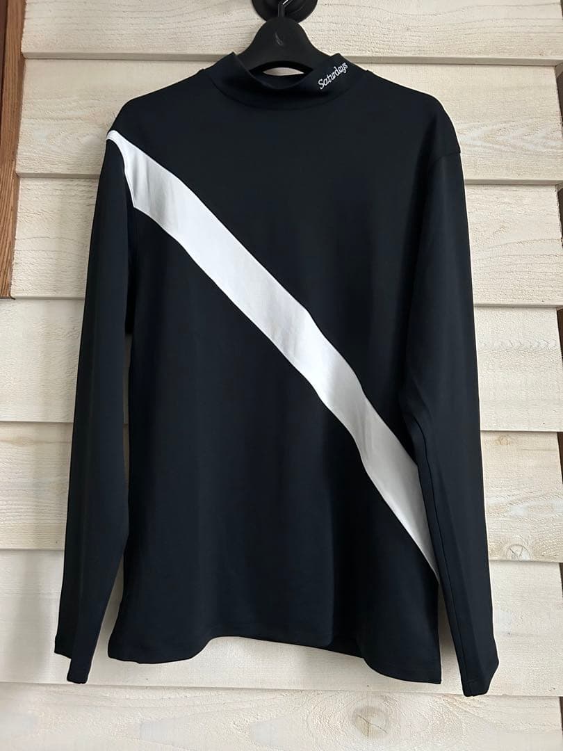 Saturdays ブラック/ホワイト モックネック メッシュジャカード モックネック半袖シャツ(半袖シャツ・ポロシャツ