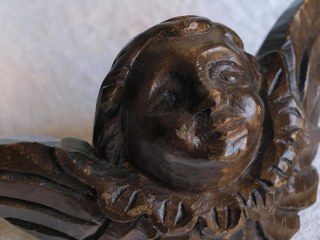 木彫りの天使壁掛け プットー ケルビム 彫刻エンジェル 民藝 オブジェ