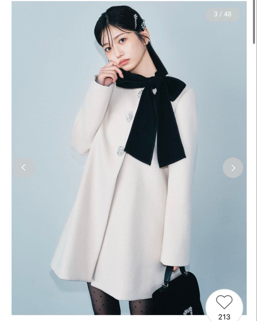 LILY BROWN Aラインビジューリボンコート　アイボリー　アウター　コート LILY BROWN（リリーブラウン） (12%OFF) Lily Brown / リリーブラウンA