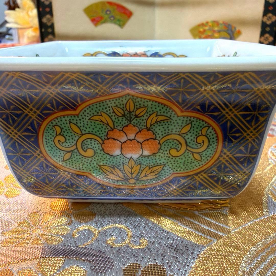 まま 金彩角皿　庫山窯羽子板皿　金銀ガラス製プレート16客 No.4-36