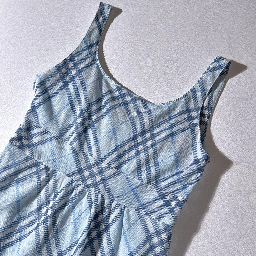 バーバリーブルーレーベル ノバチェック ノースリーブワンピース リボン 麻