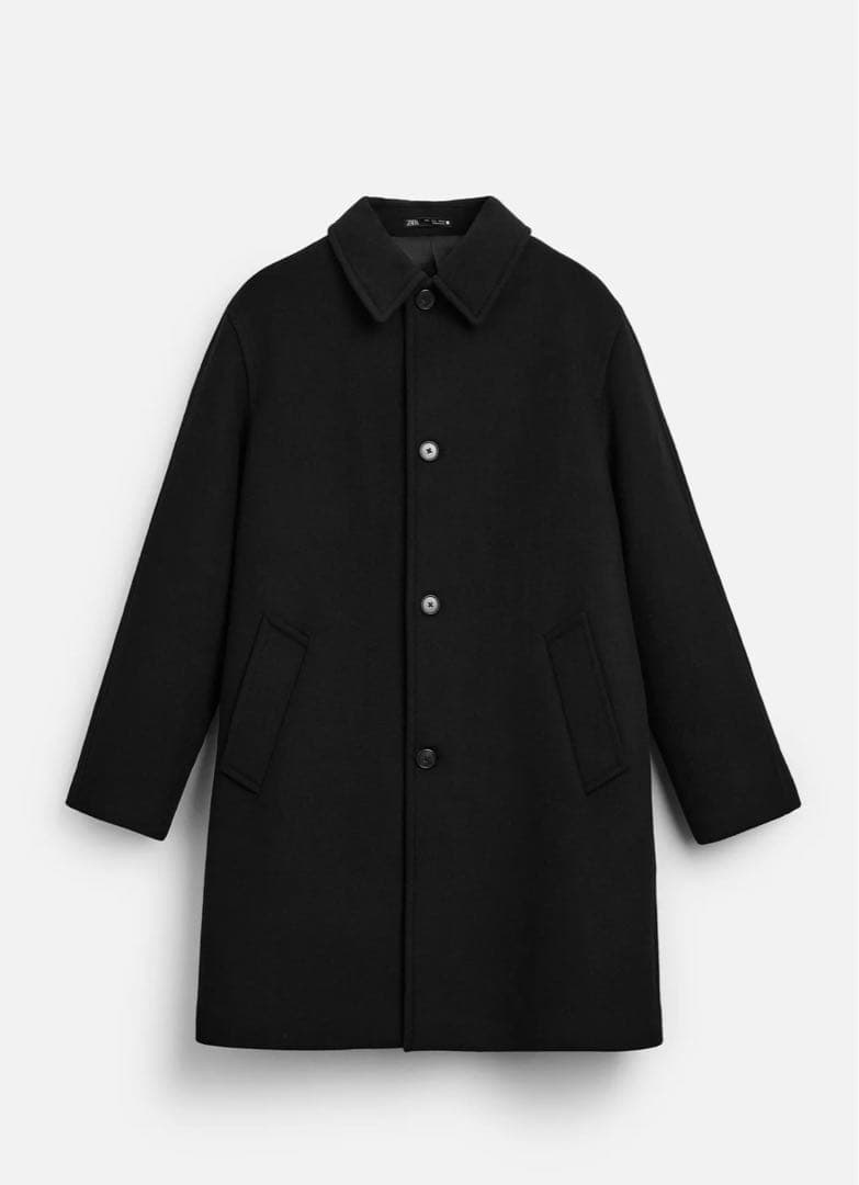ZARA】 ウールブレンドコート・10%カシミア/ ブラック・Lサイズ 1740790979