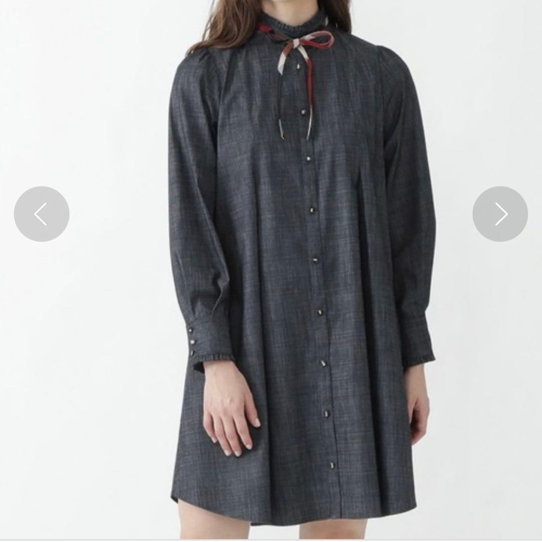 極美品❤︎ブルーレーベル シャンブレー Aライン ワンピース ボウタイ