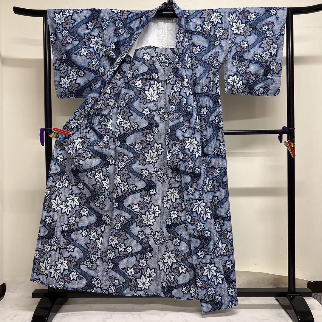 浴衣　綿　楓　鹿の子　流水　着物　065t