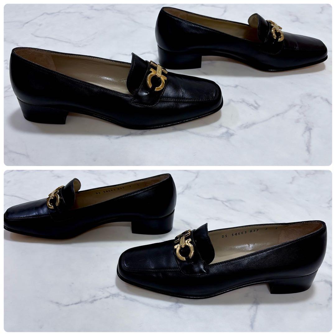 未使用級 Ferragamoガンチーニ ローファー 黒 7C 23.5cm