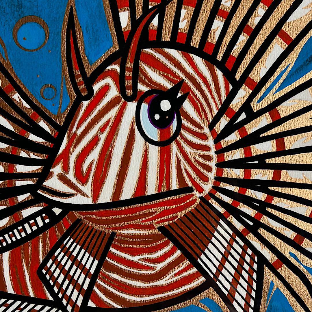 唯一無二のハナミノカサゴ｜額縁付き 絵画 原画 魚の絵 イラスト