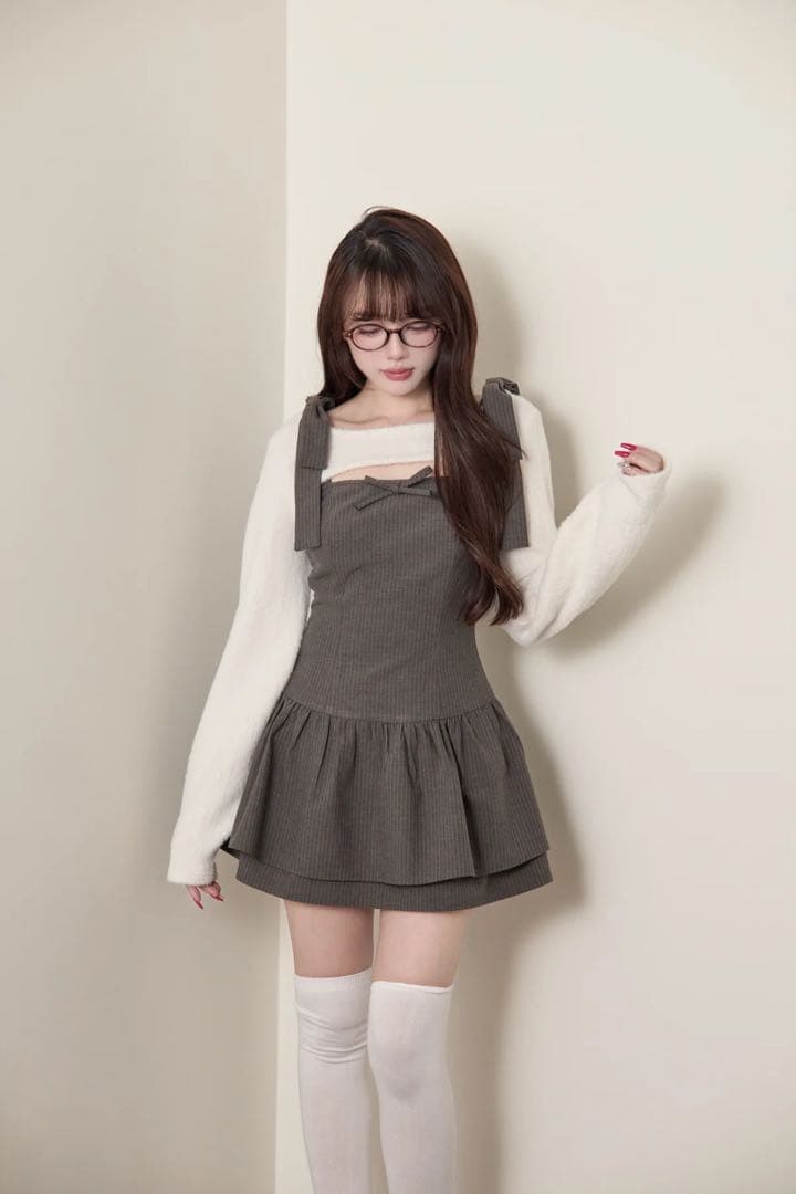 BunnyLis ふわもこボレロ×ストライプミニワンピセット bunnylis ふわもこボレロ×ストライプミニワンピセット ホワイト - メルカリ