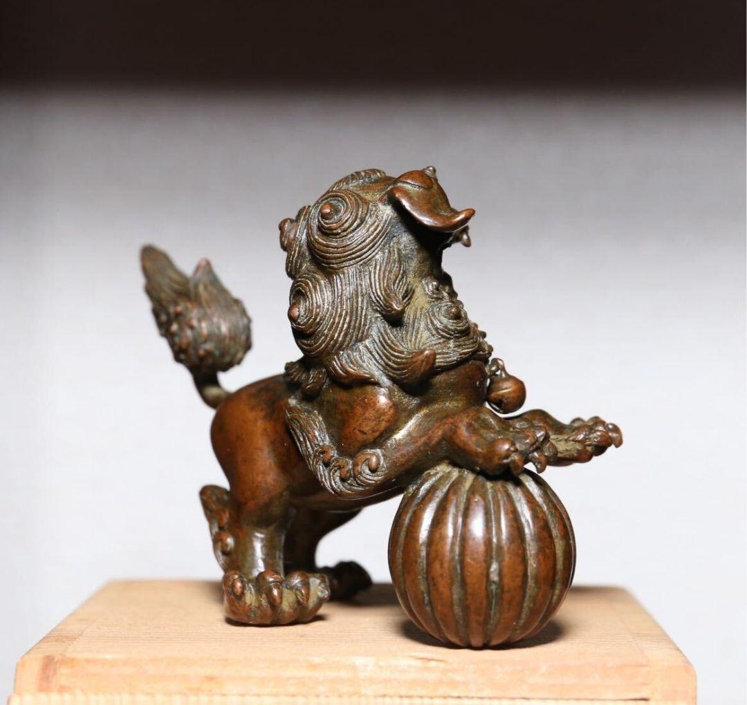日本美術 龍文堂 安之介 古銅製 獅子香炉 木箱付き 時代物 古物 文房具