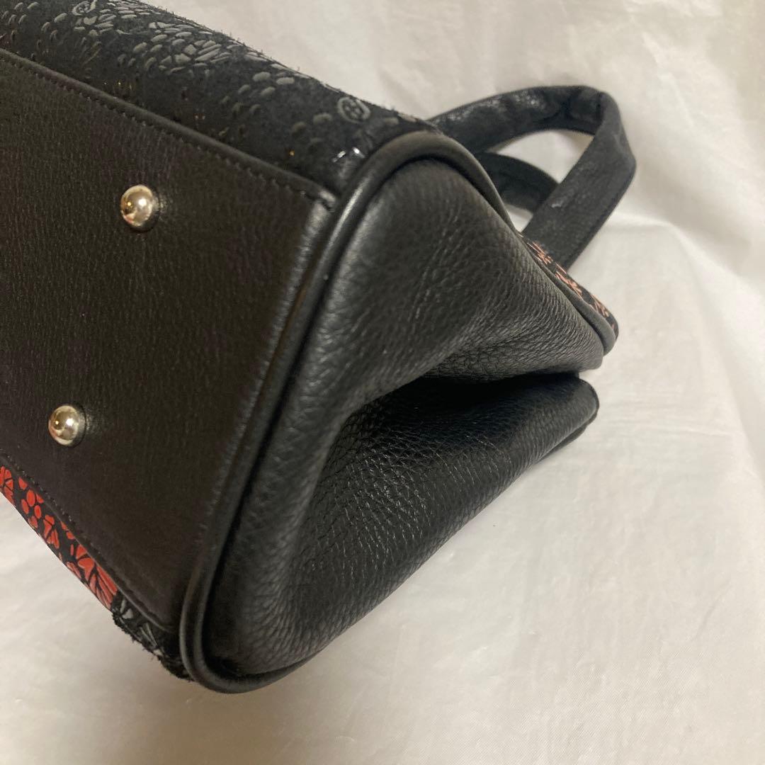 希少 印傳屋 ハンドバッグ JRA認定 鹿革 パッチワーク繋ぎ葡萄トンボ柄