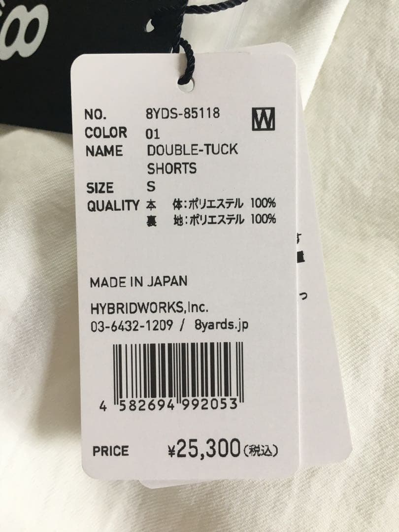 8YARDS 2025完売品 レディース ダブルタックショーツ ホワイト-定番人気