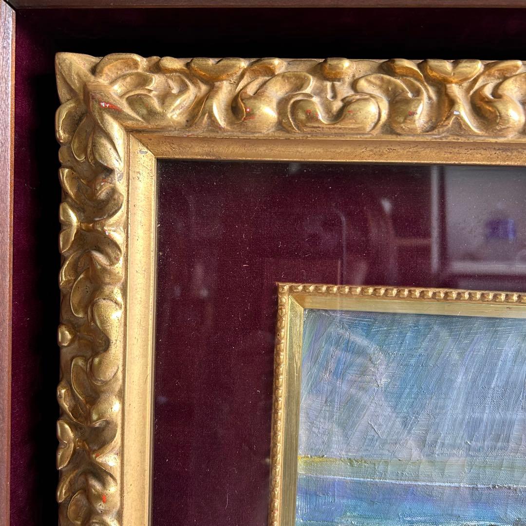 杉浦隆 海の風景 油彩画 金色フレーム 額装 インテリア